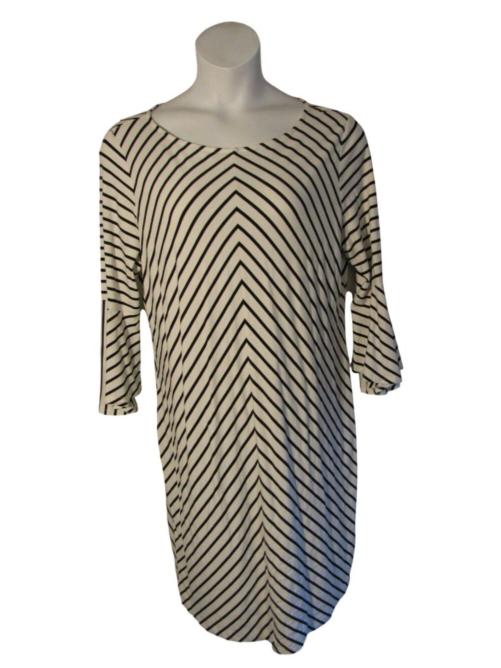 Chico's 3 (XL) White Black Stripe Jersey Knit Dress Stretch